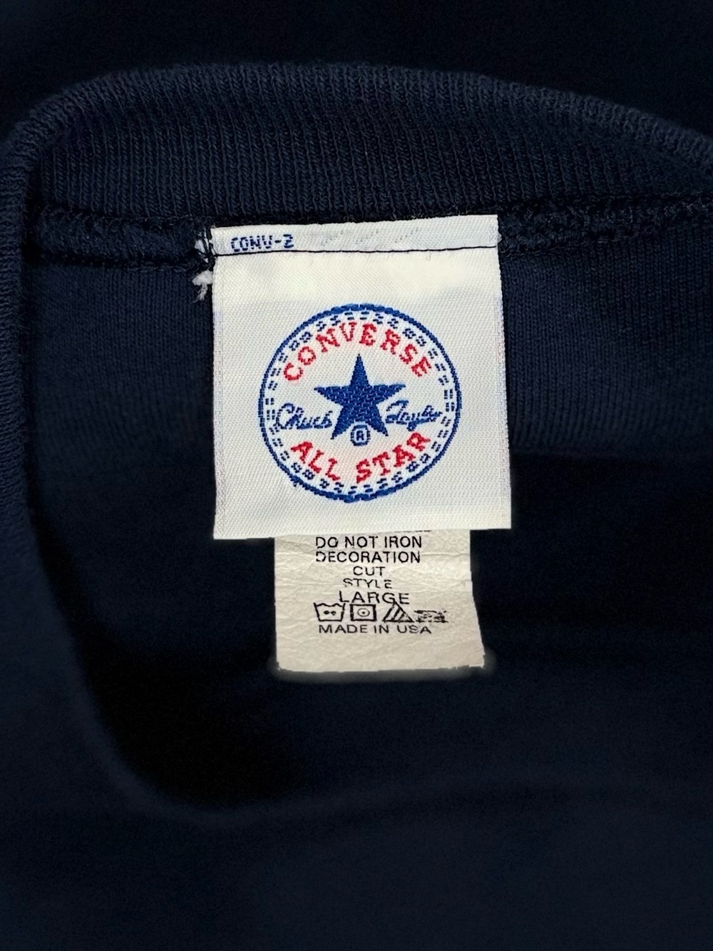 Vtg 90s USA Made Converse Navy Red Graphic Print Crewneck Sweatshirt Men Large - Picture 4 of 5
